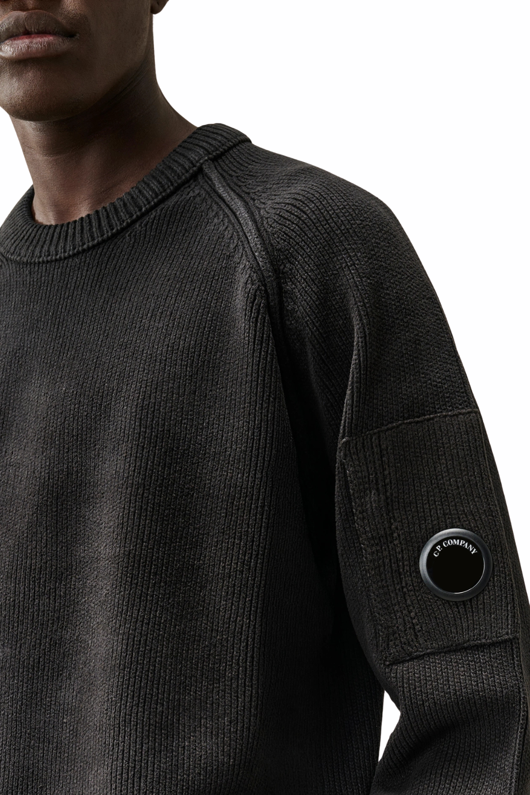 C.P. Company Chenille Cotton Lens Crewneck Sweater Grey
