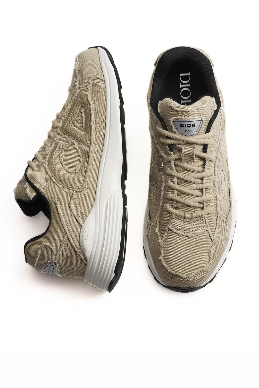 Dior B30 Countdown Sneaker Beige Fringed Denim-Effect Stonewashed Canvas