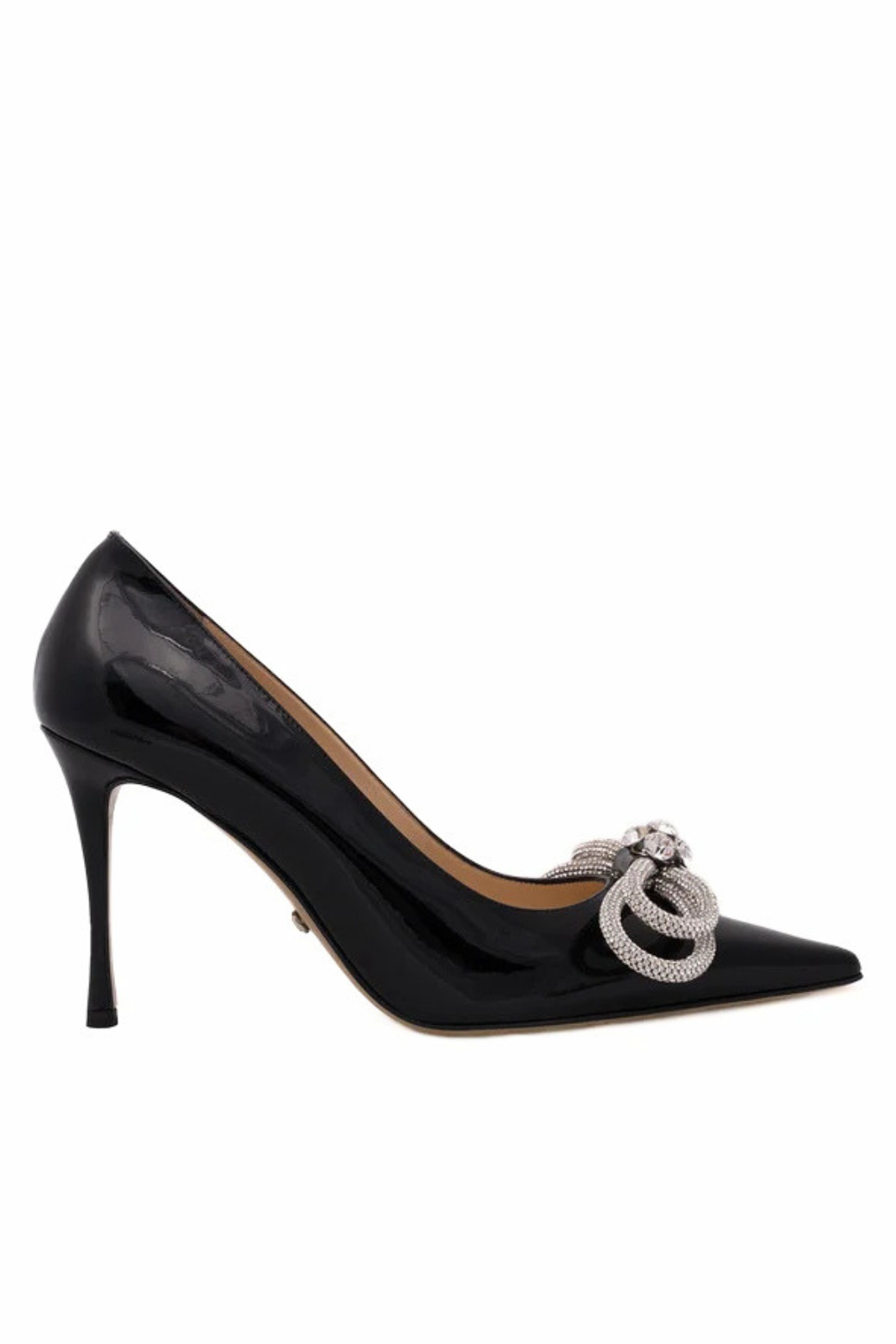 Mach & Mach Black patent leather Double Bow pumps with crystals