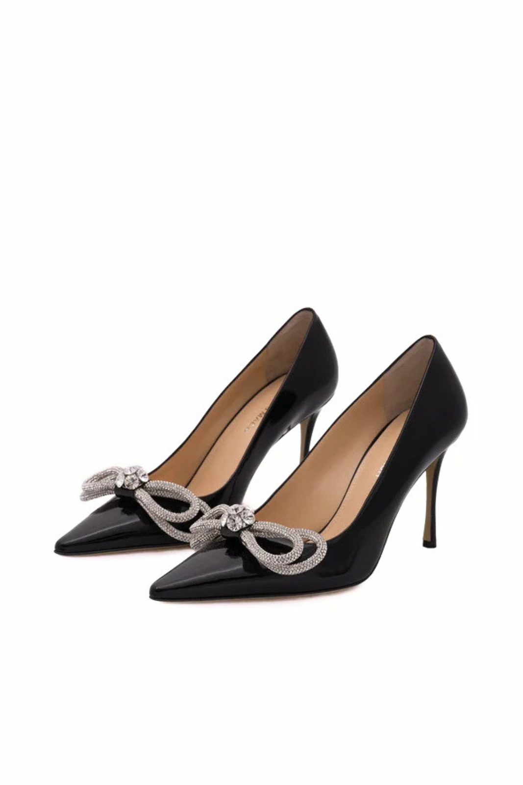 Mach & Mach Black patent leather Double Bow pumps with crystals