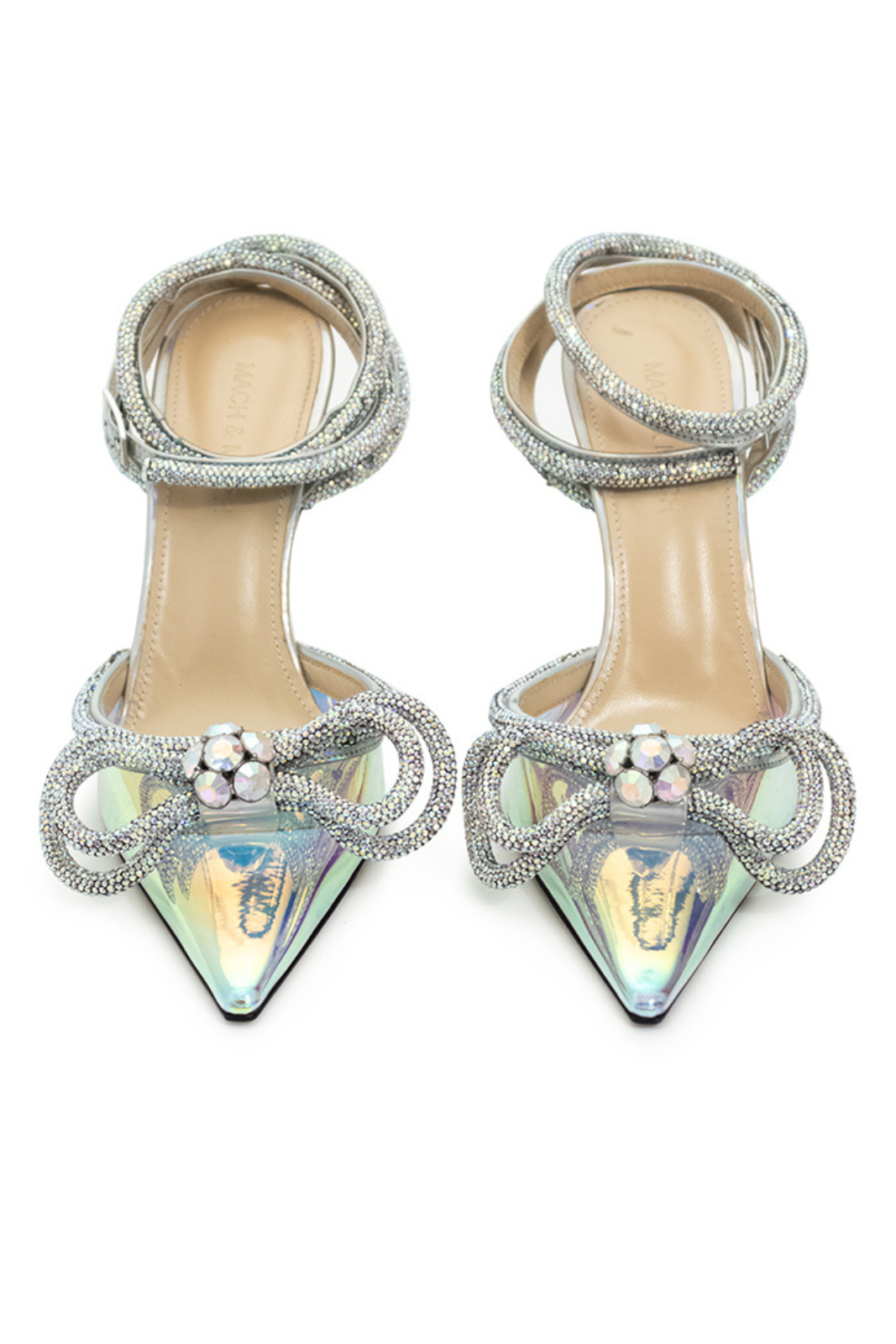 Mach &amp; Mach Double Bow Swarovski Crystal 10cm Holographic Heels