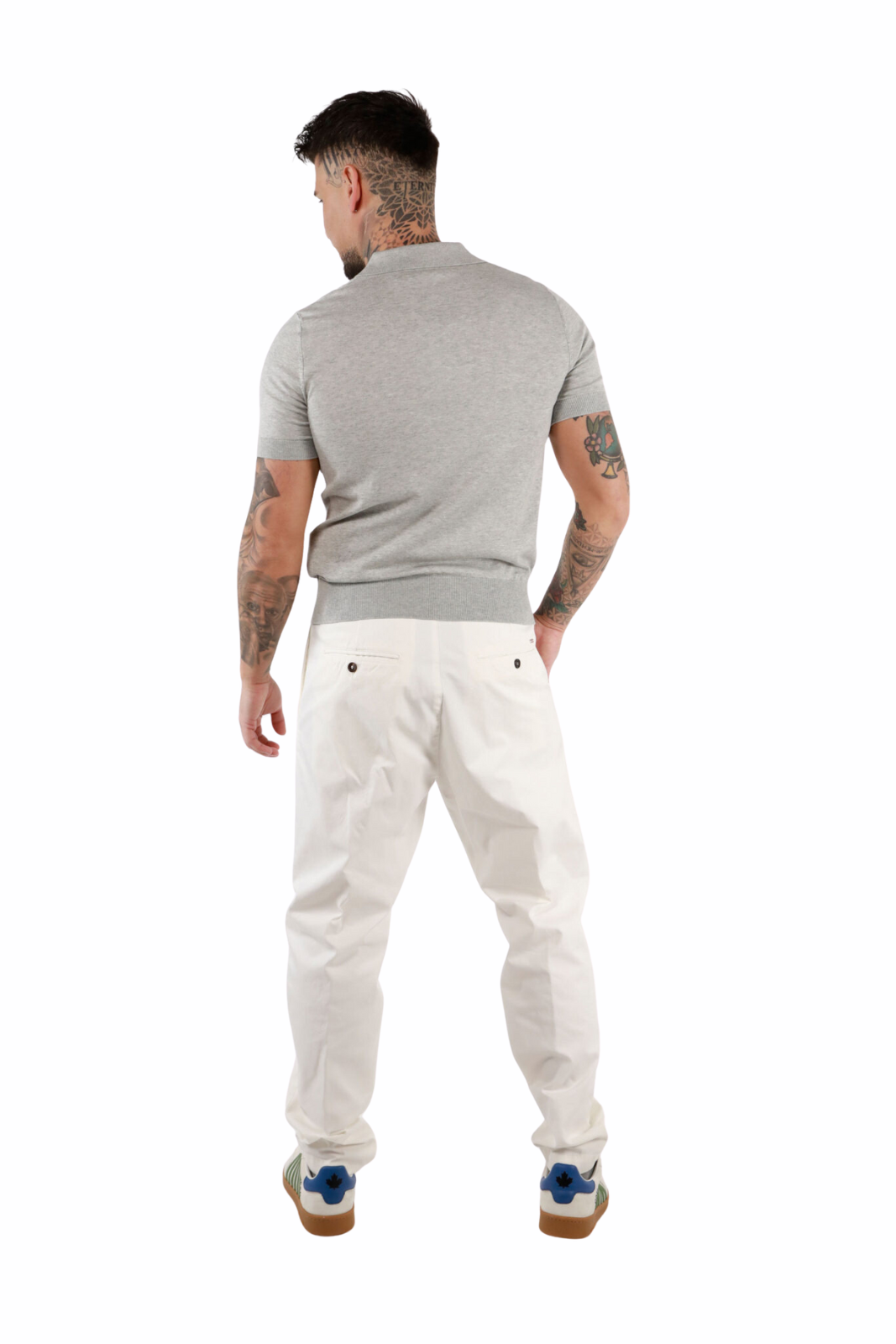 Dsquared2 Grey knitted polo shirt with white "D2" mini logo