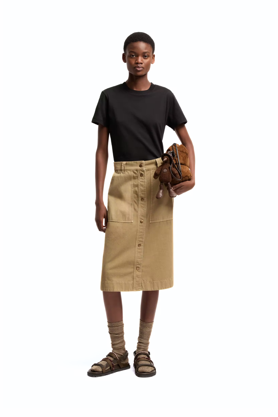 Moncler Embroidered Logo Cotton T-Shirt Black