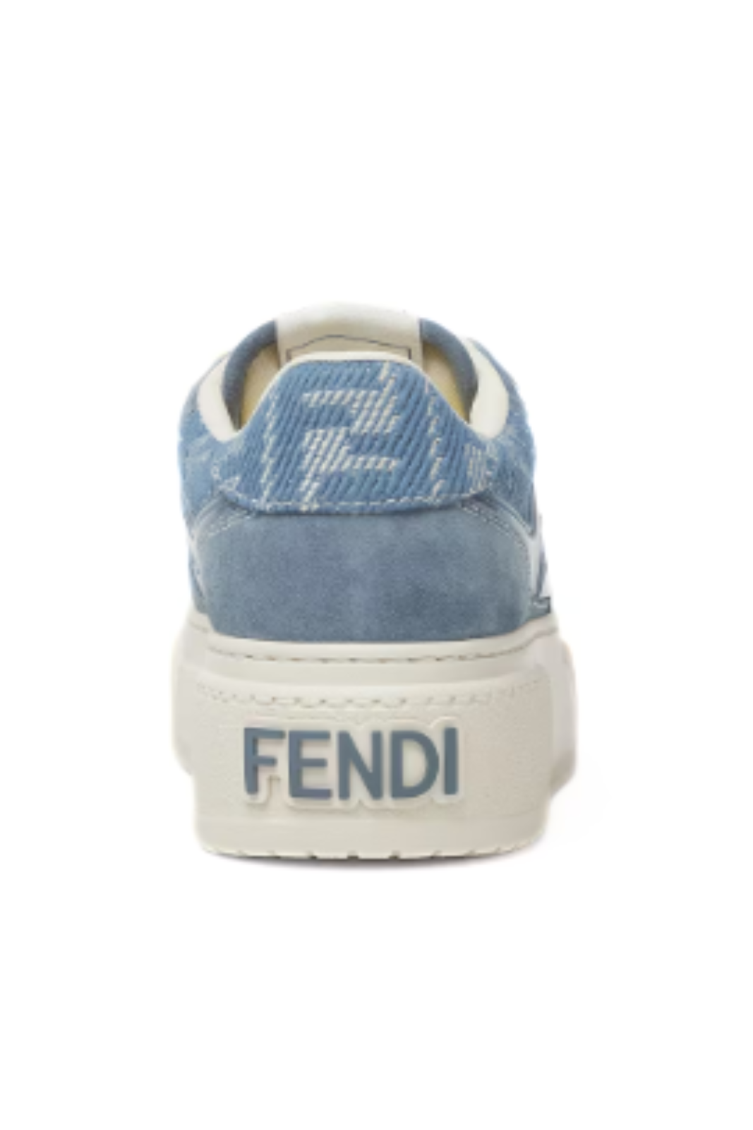 Fendi Match Denim-effect FF jacquard and light blue suede platform low tops for women