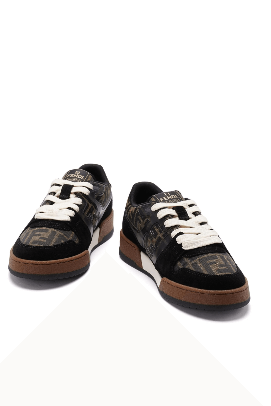 Fendi Match Leather Low-Top Logo Print Sneakers Brown for men