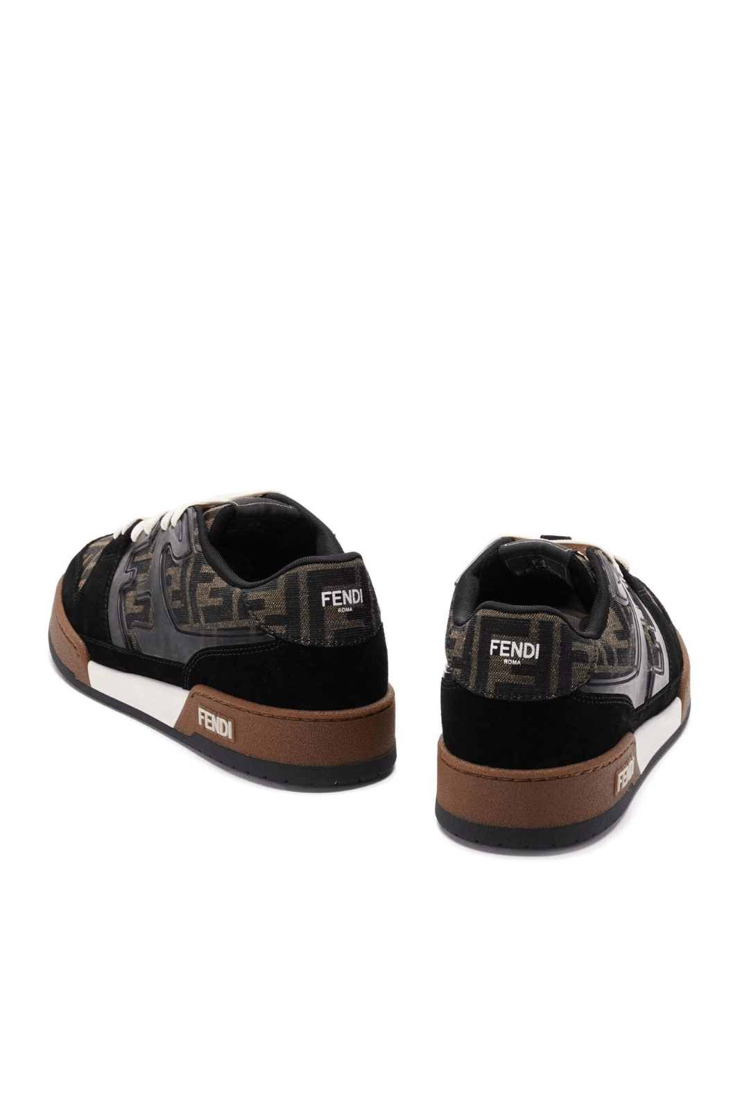 Fendi Match Leather Low-Top Logo Print Sneakers Brown for men