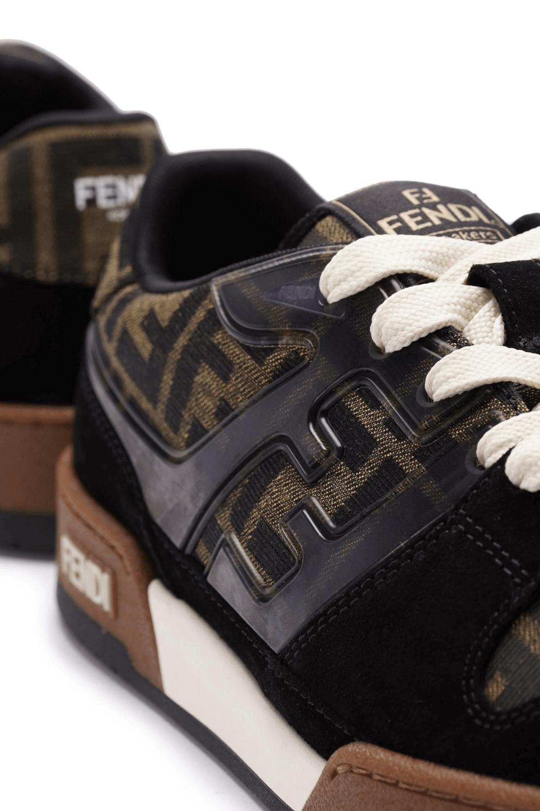 Fendi Match Leather Low-Top Logo Print Sneakers Brown for men