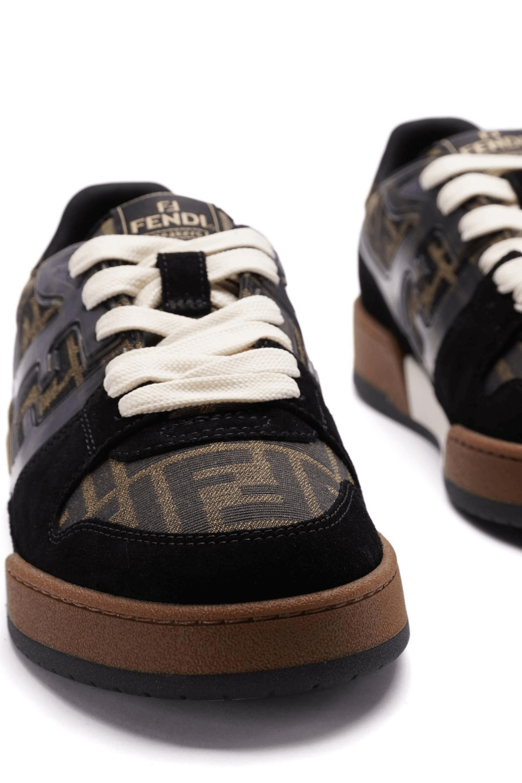 Fendi Match Leather Low-Top Logo Print Sneakers Brown for men