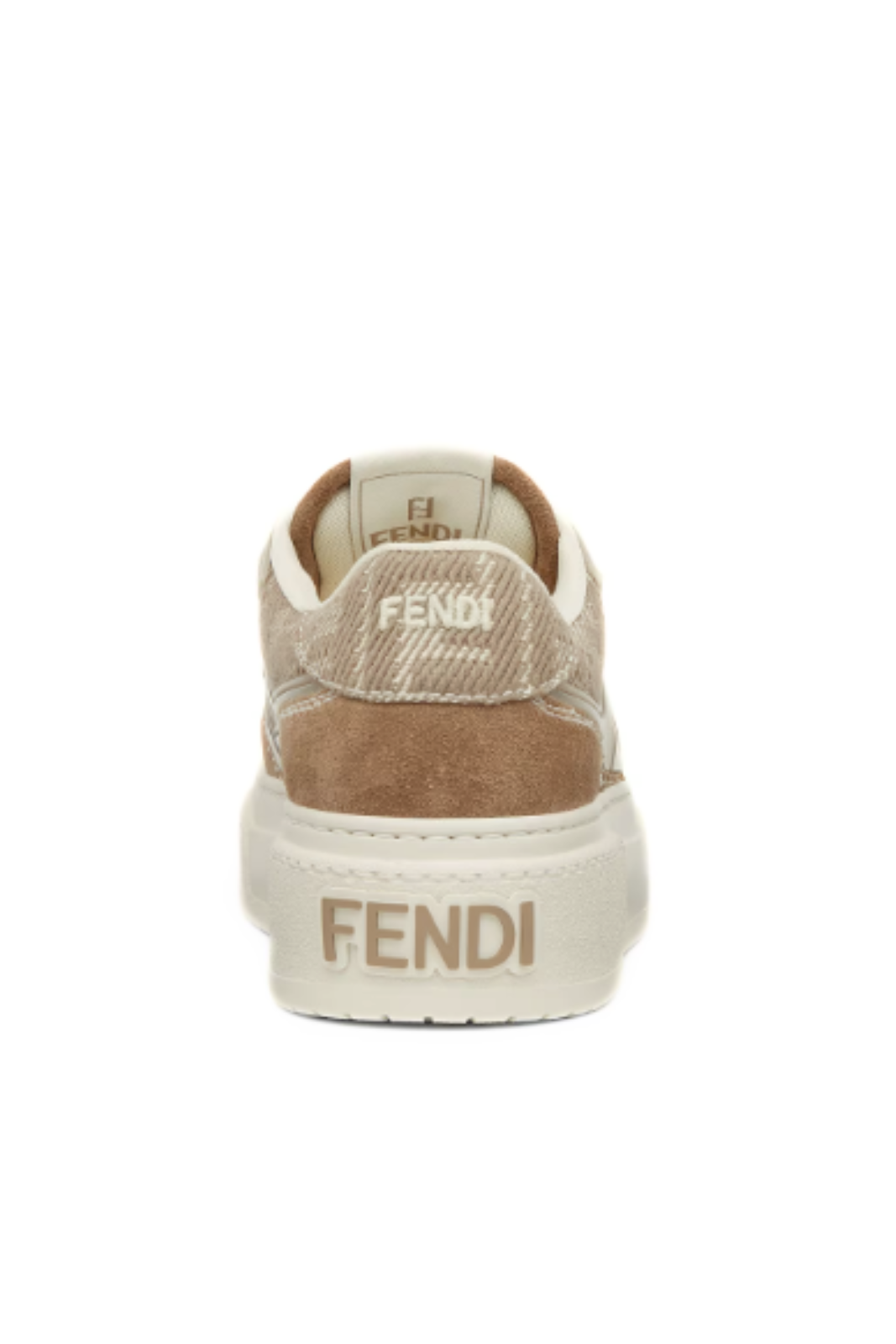 Fendi Match Brown denim-effect FF jacquard and suede platform low tops for women