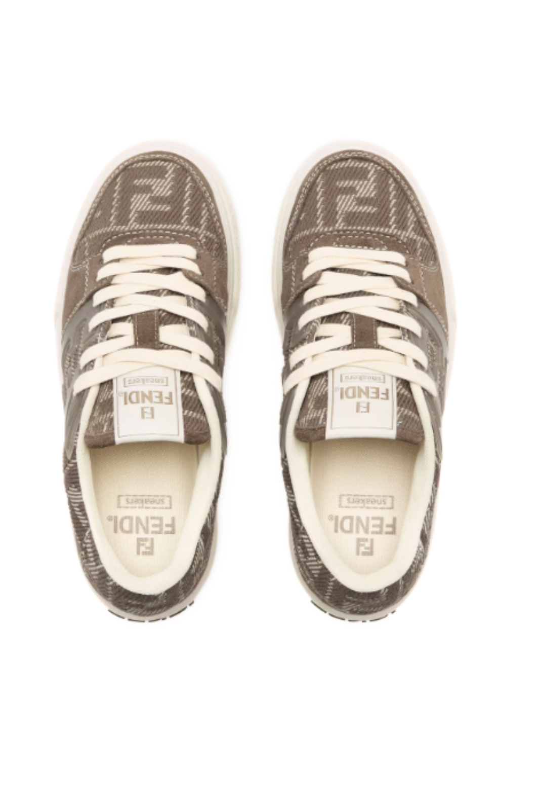 Fendi Match Brown denim-effect FF jacquard and suede platform low tops for women