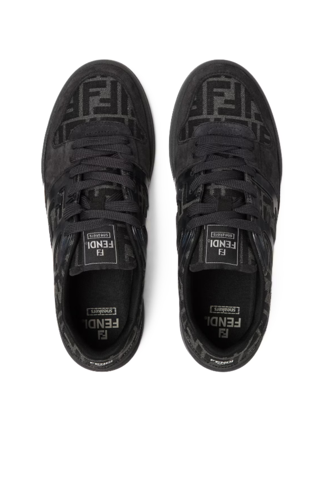 Fendi Match Trainers Black FF jacquard and grey suede low-tops