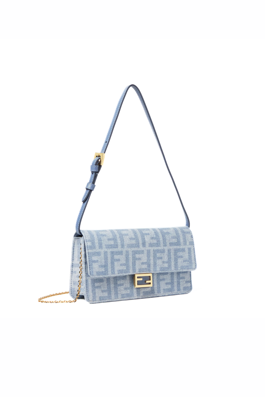 Fendi Wallet On Chain Baguette Light Blue FF Denim