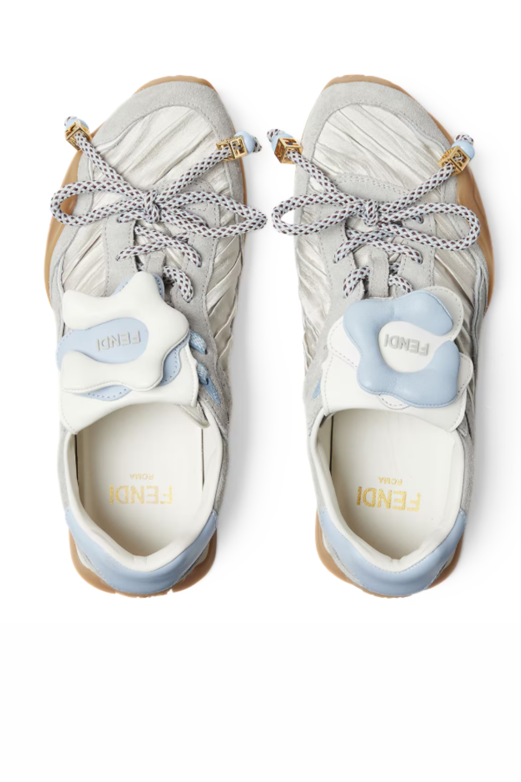 Fendi Wave Pulse Light Grey Fabric and Suede Low-Tops