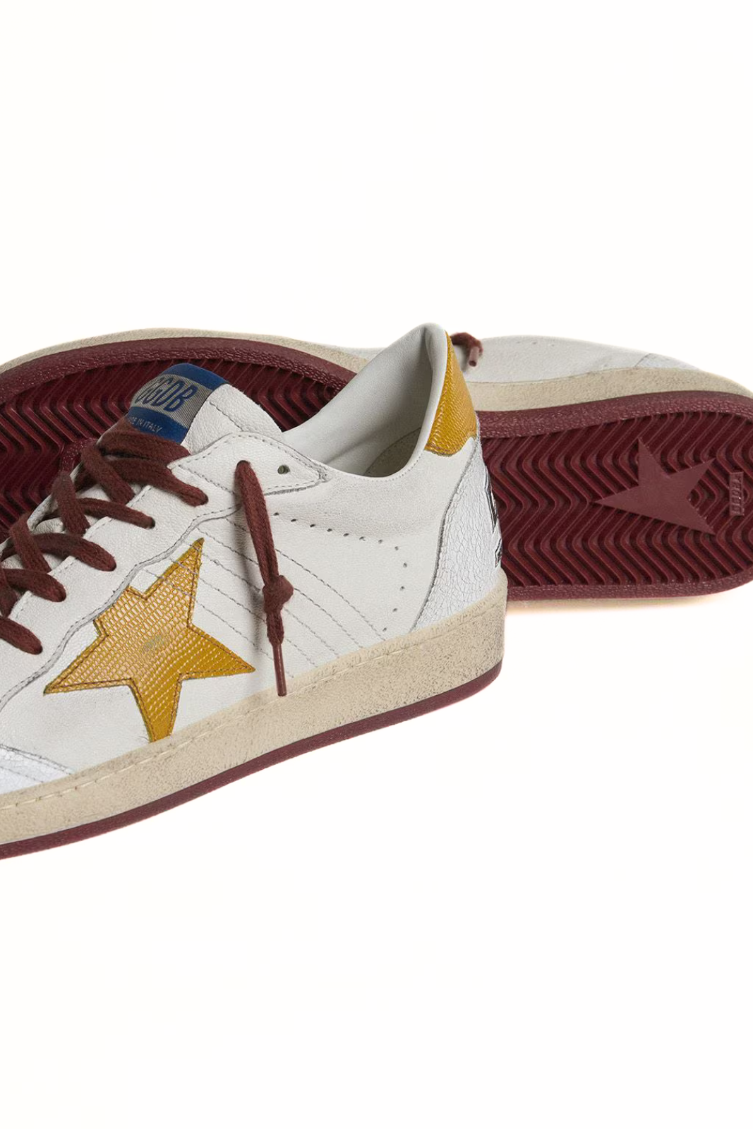 Golden Goose Men's Ball Star in white nappa leather with yellow animal-print leather star and heel tab sneakers