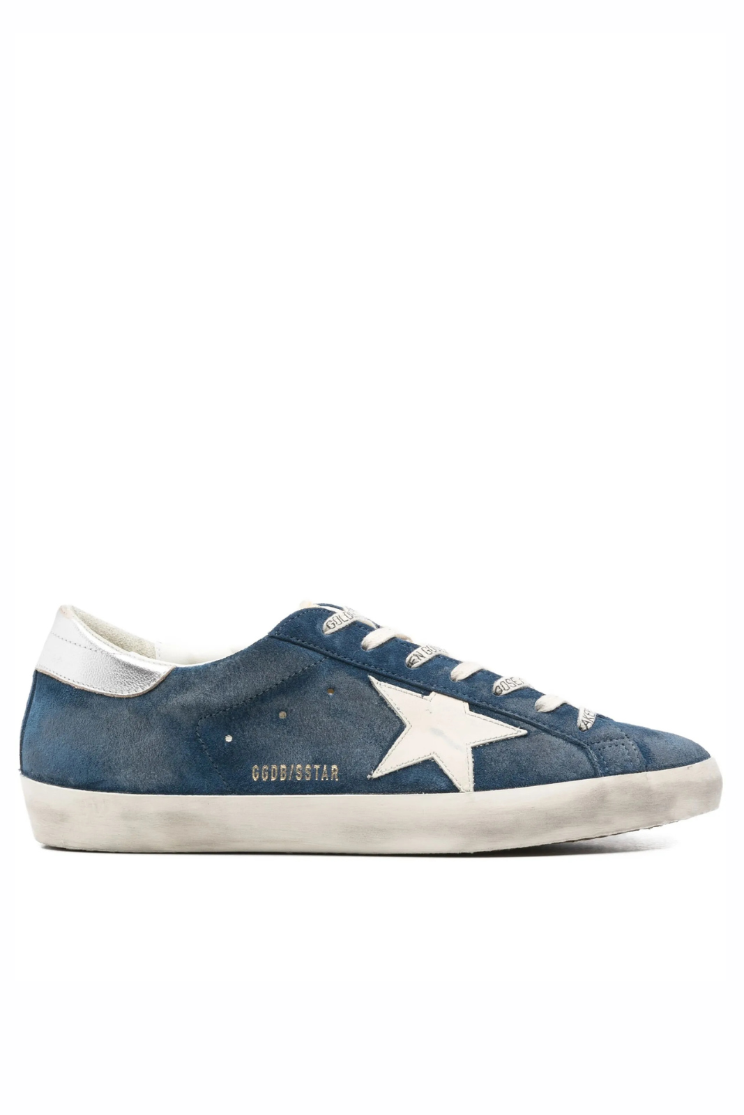 Мъжки кецове Golden Goose Super-Star с велурена звезда и синя лента за ток