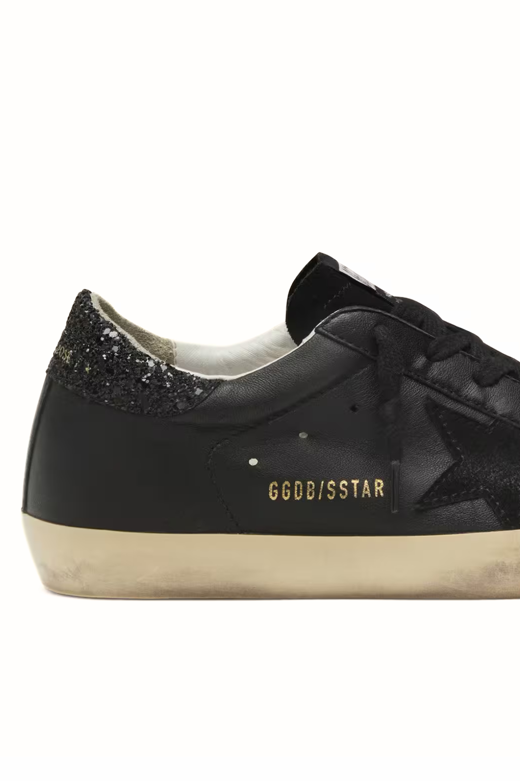 Golden Goose Women's Super-Star in black nappa with black star and glitter heel tab