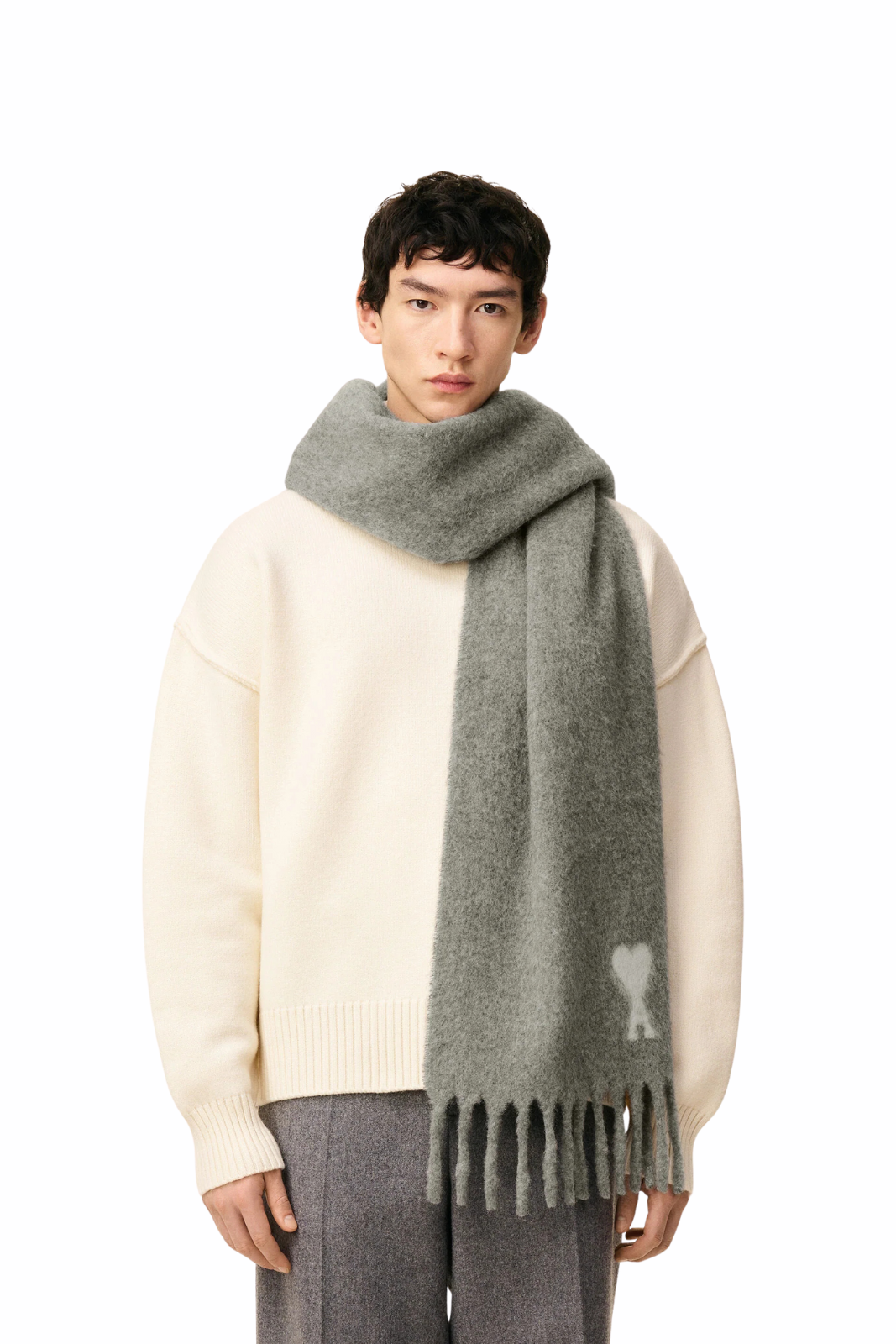 Ami Paris Grey Alpaca Ami De Coeur Scarf