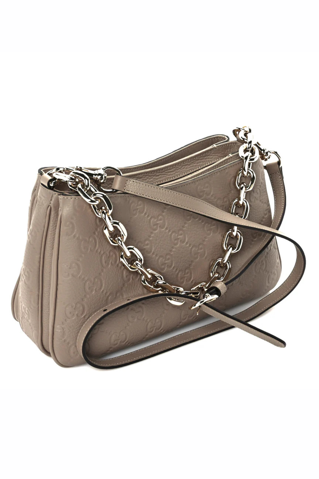 Gucci GG Grainy Calfskin Emblem Shoulder Bag Taupe