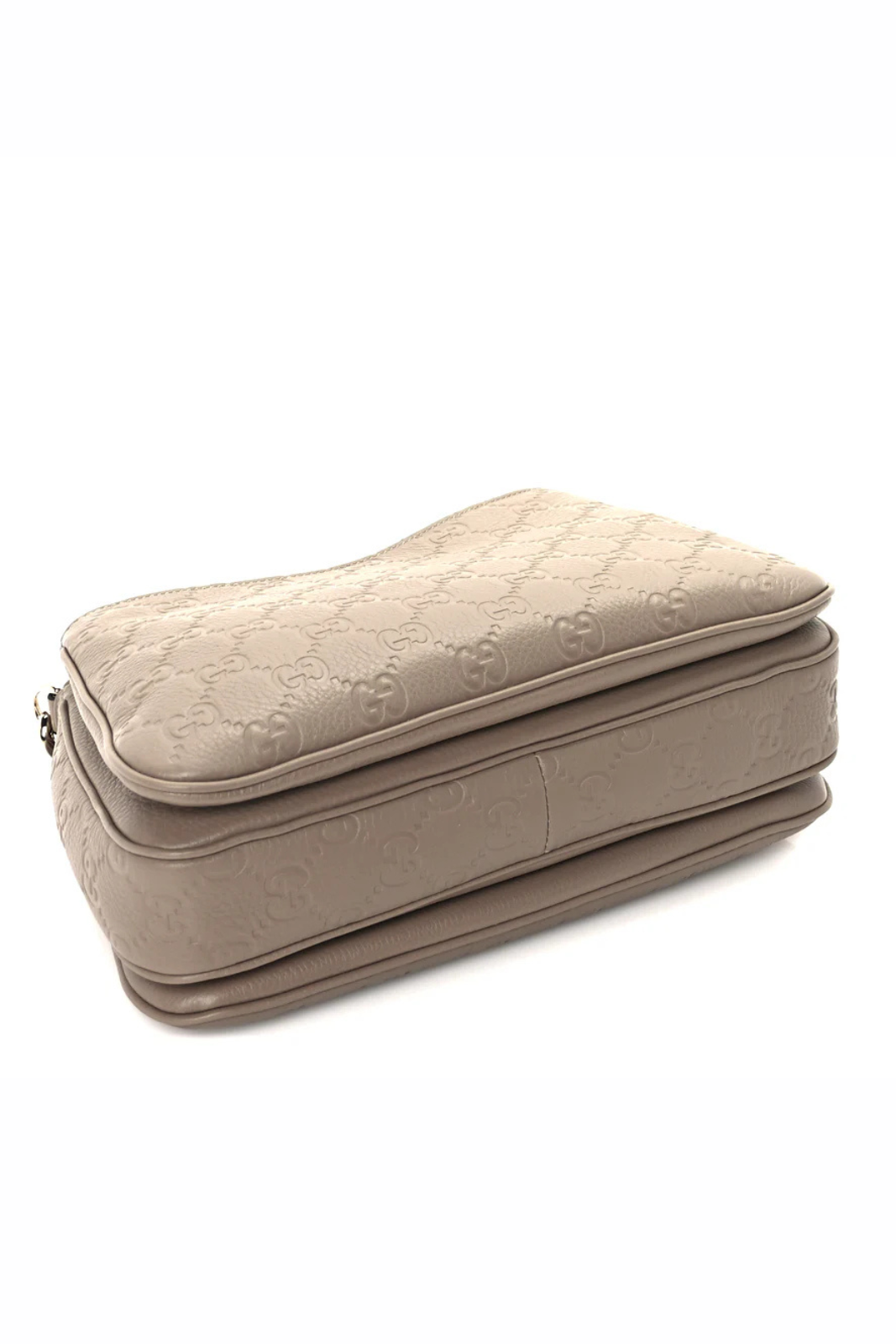 Gucci GG Grainy Calfskin Emblem Shoulder Bag Taupe