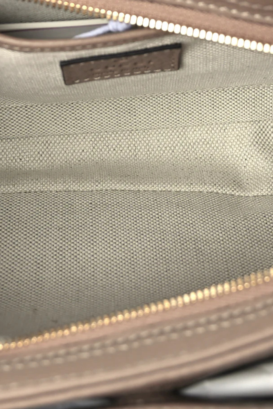Gucci GG Grainy Calfskin Emblem Shoulder Bag Taupe