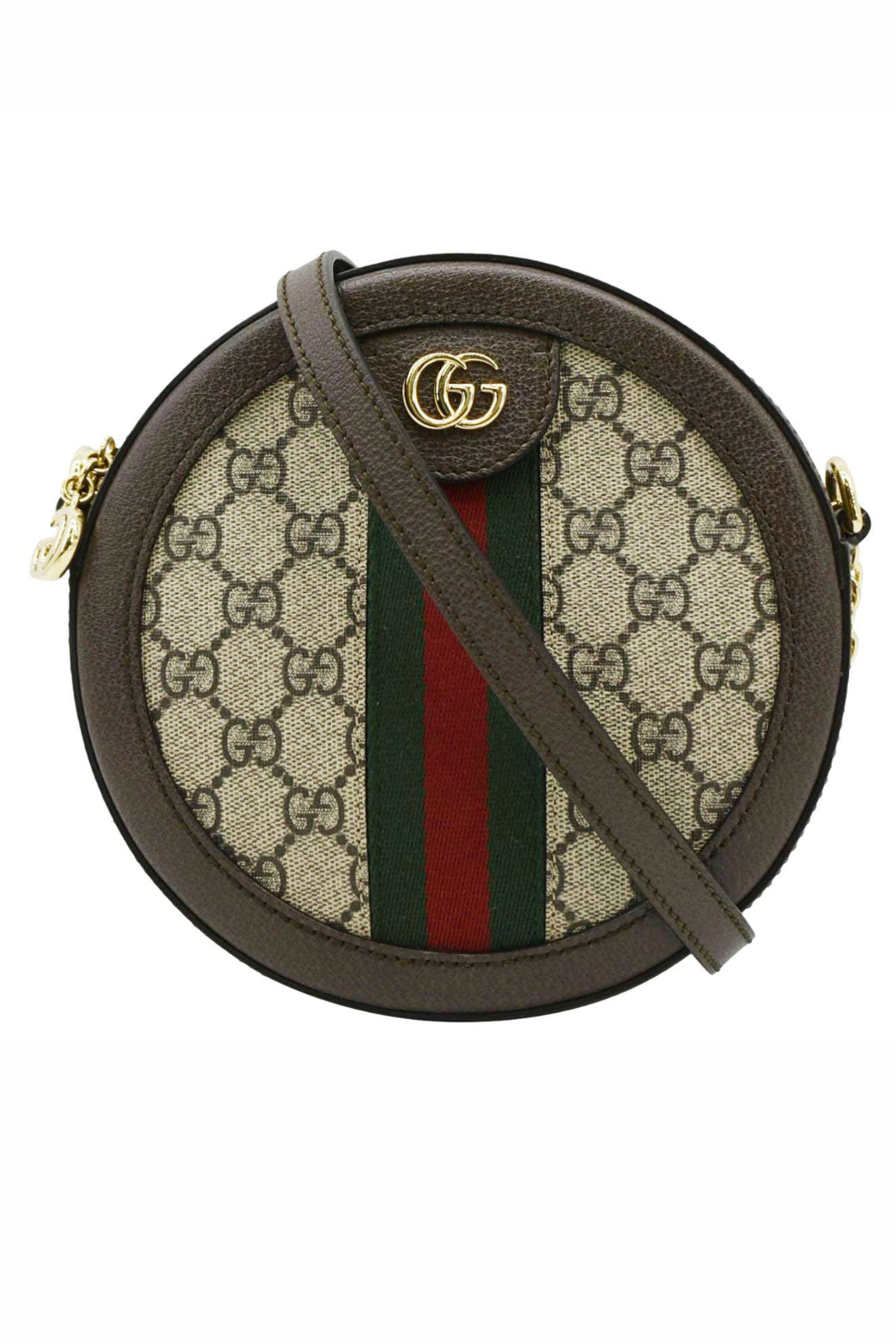 Gucci Ophidia Mini GG Round Supreme Monogram Web Crossbody Bag Beige