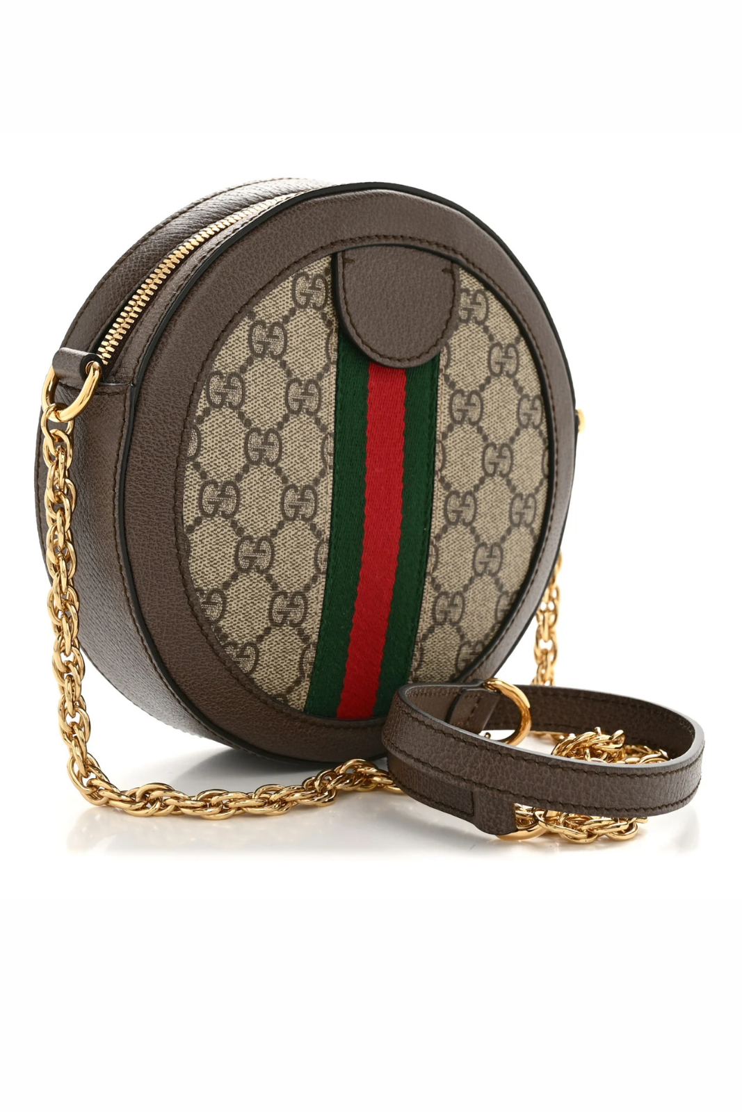Gucci Ophidia Mini GG Round Supreme Monogram Web Crossbody Bag Beige