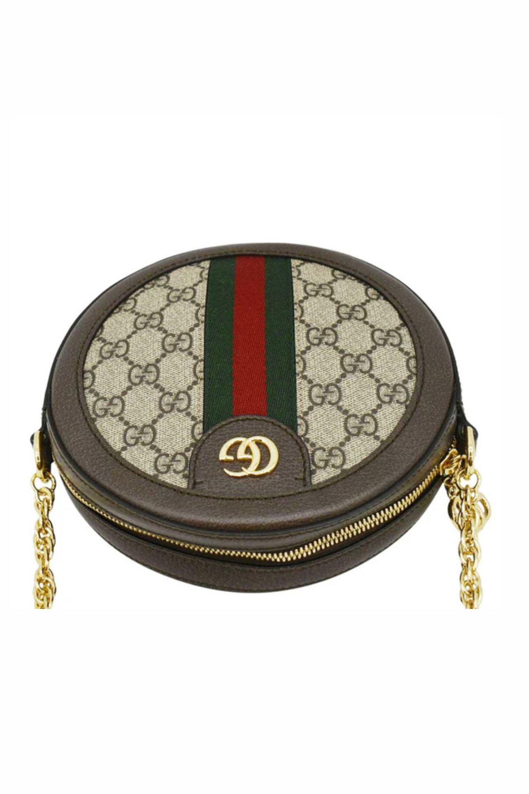 Gucci Ophidia Mini GG Round Supreme Monogram Web Crossbody Bag Beige