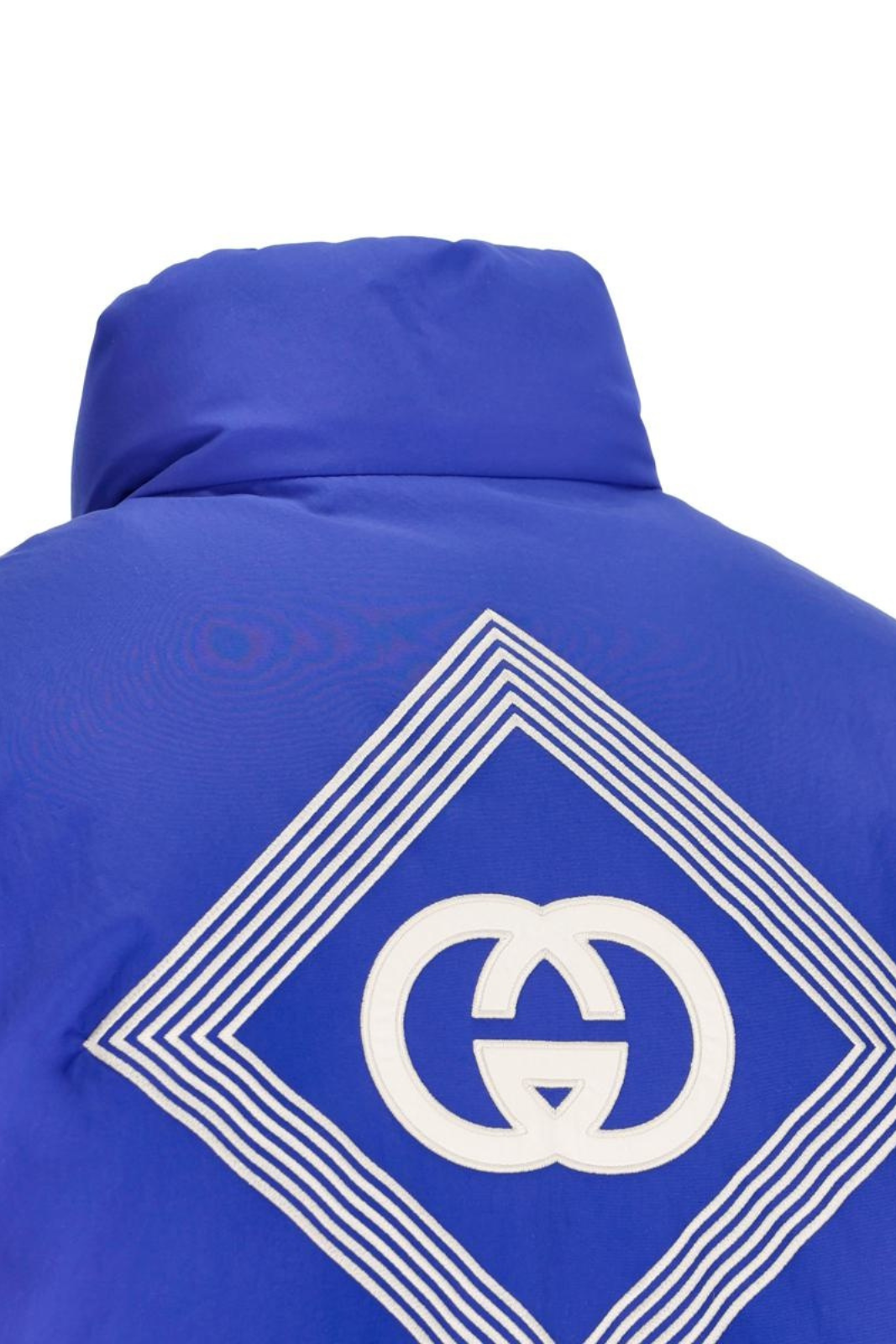 Gucci Men's Blue Nylon Down Jacket With Embroidered Logo And Removable Sleeve