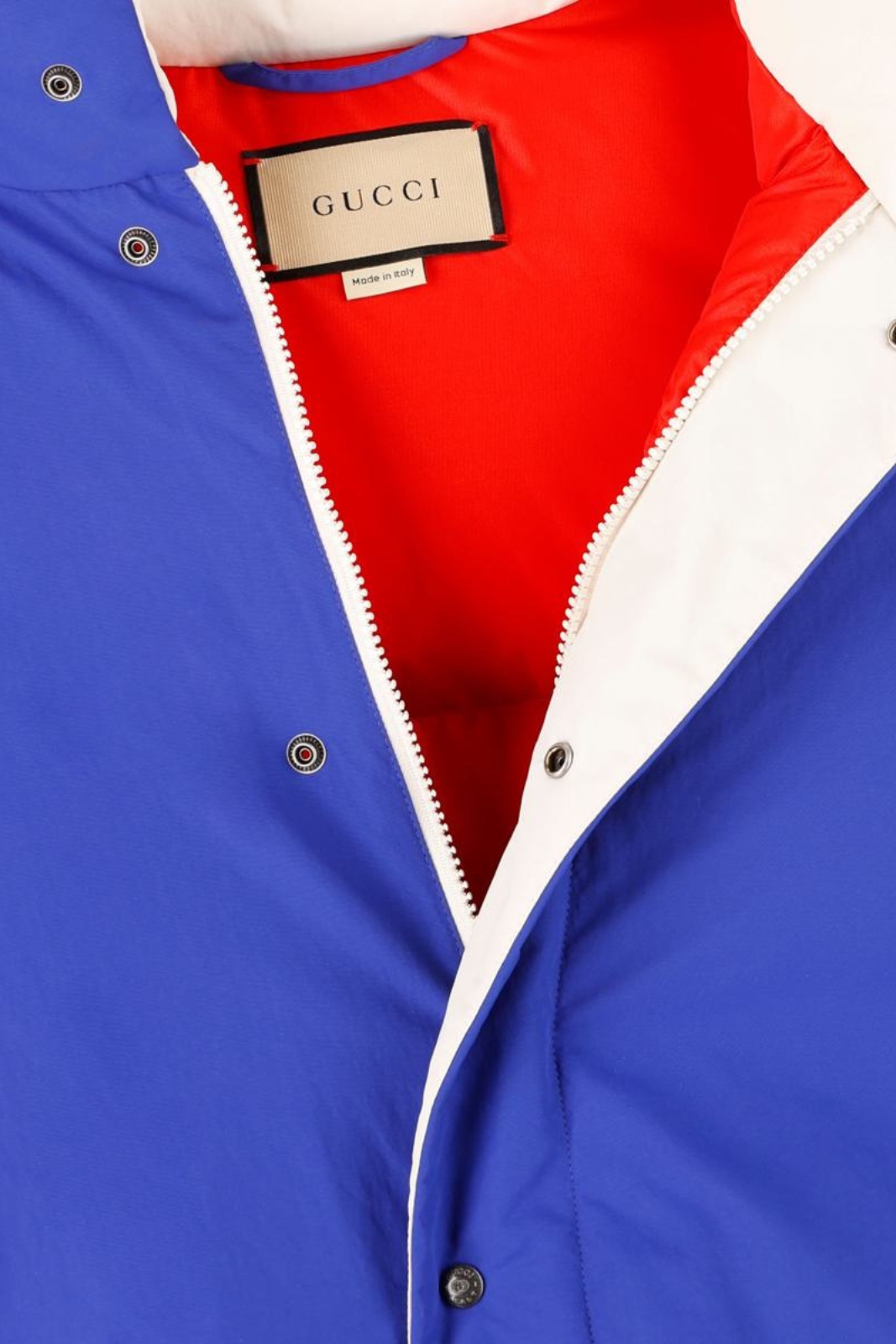 Gucci Men's Blue Nylon Down Jacket With Embroidered Logo And Removable Sleeve