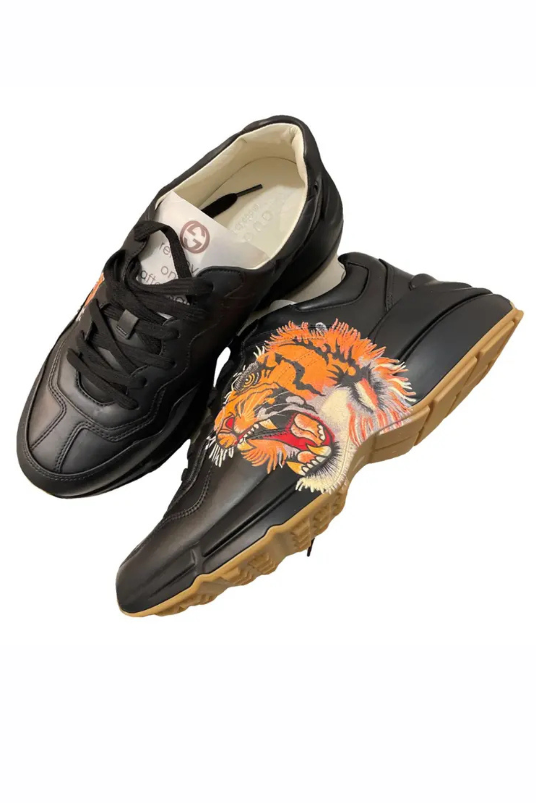 Gucci Black Leather Tiger Rhyton Low Top Sneakers
