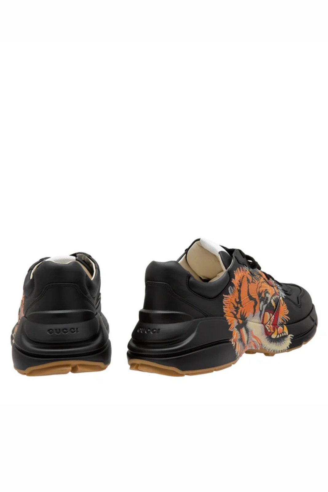 Gucci Black Leather Tiger Rhyton Low Top Sneakers