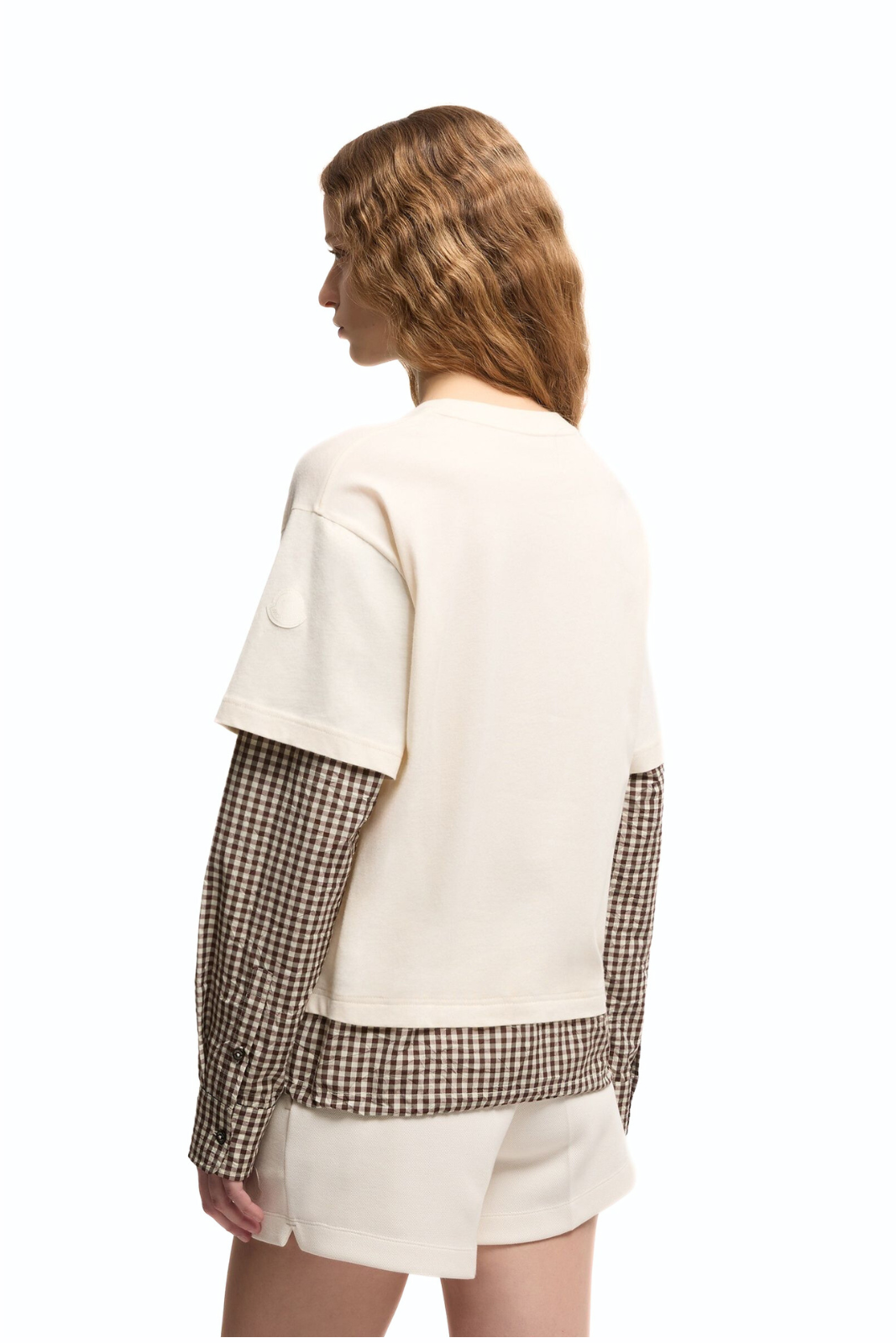 Moncler Layered-Effect Vichy Cotton Blend T-Shirt white