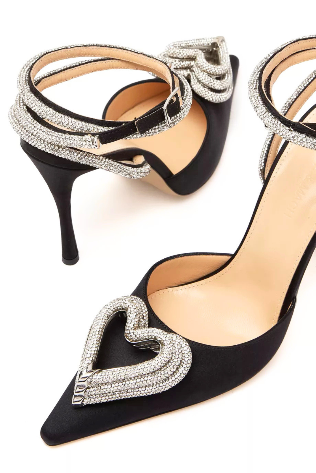 Mach & Mach 110 Triple Heart Crystal-embellished Pumps in Satin