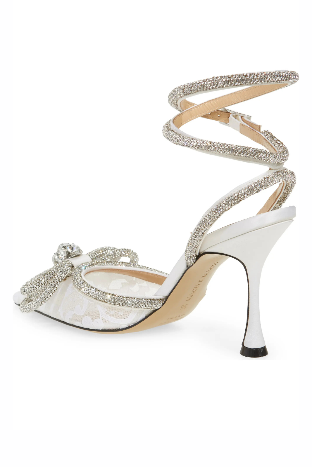 Mach & Mach Double Crystal Bow Pointed Toe Pump White Silver