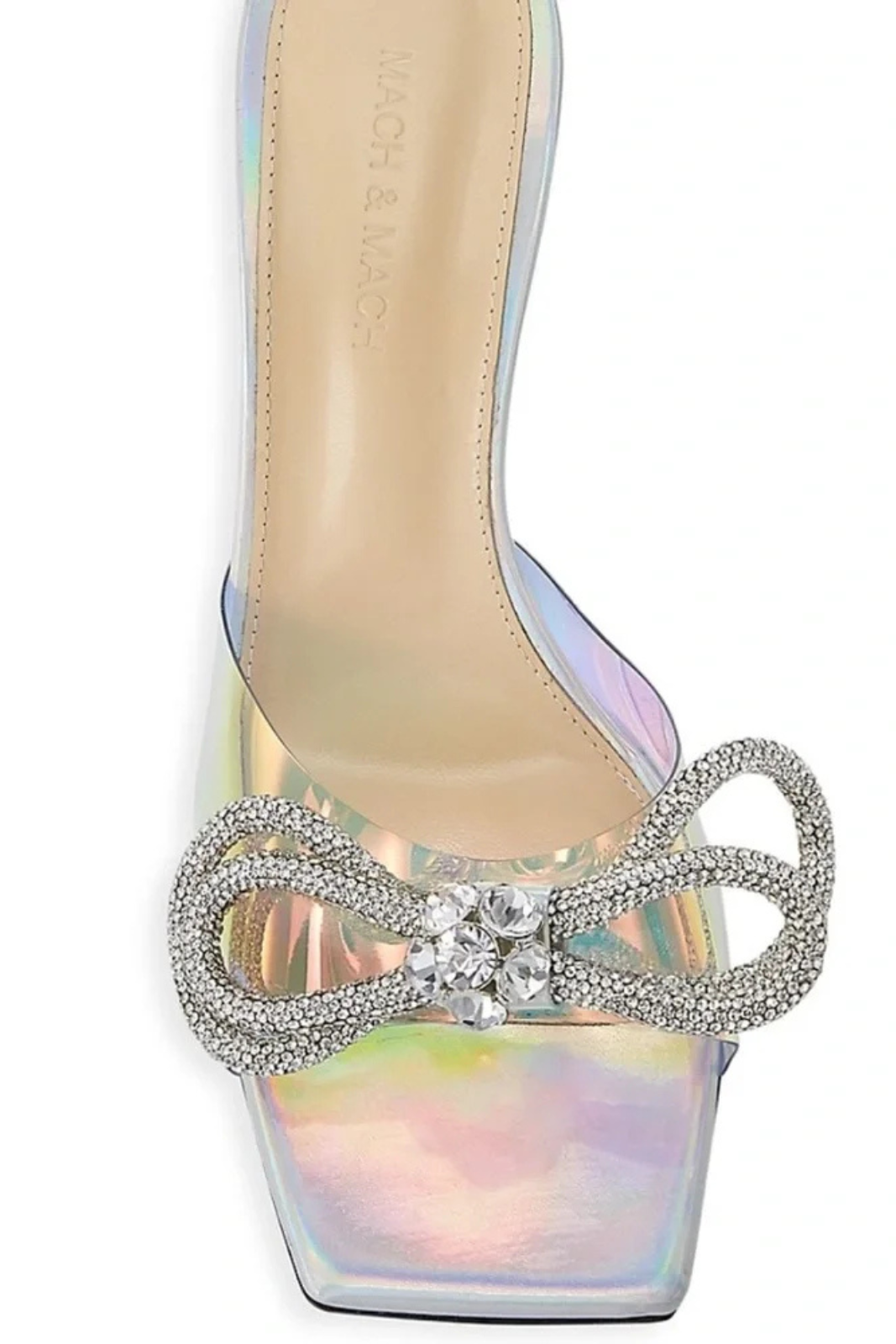 Mach & Mach Iridescent PVC Crystal Embellished Slide Sandals
