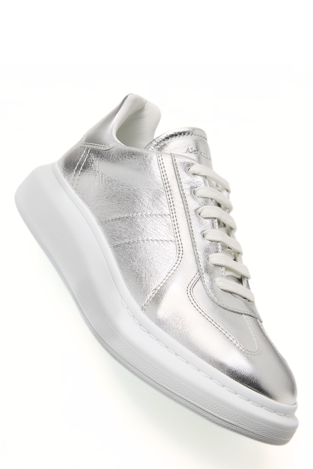 Alexander McQueen Men's Metallic-Trim Leather Low-Top Silver Sneakers