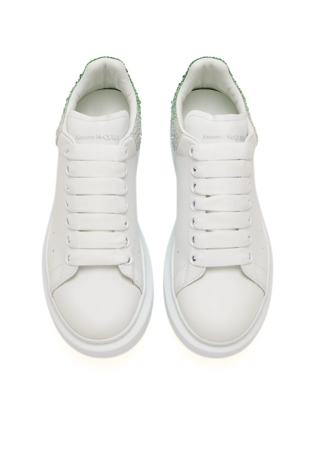 Alexander McQueen Oversized leather Woman sneakers White Green embelished Crystals