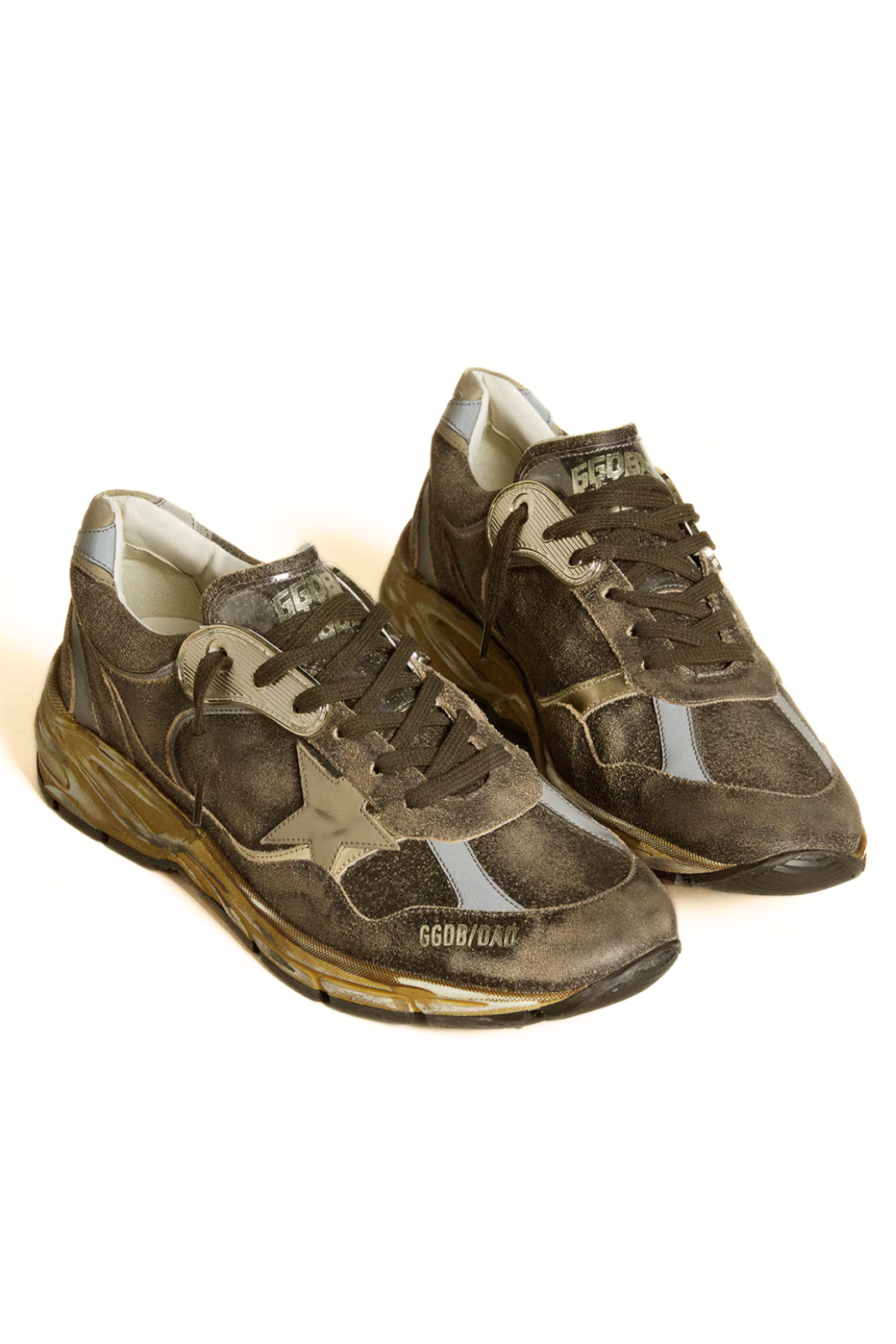 Golden Goose Men’s Dad-Star in suede and nylon with khaki leather star and heel tab