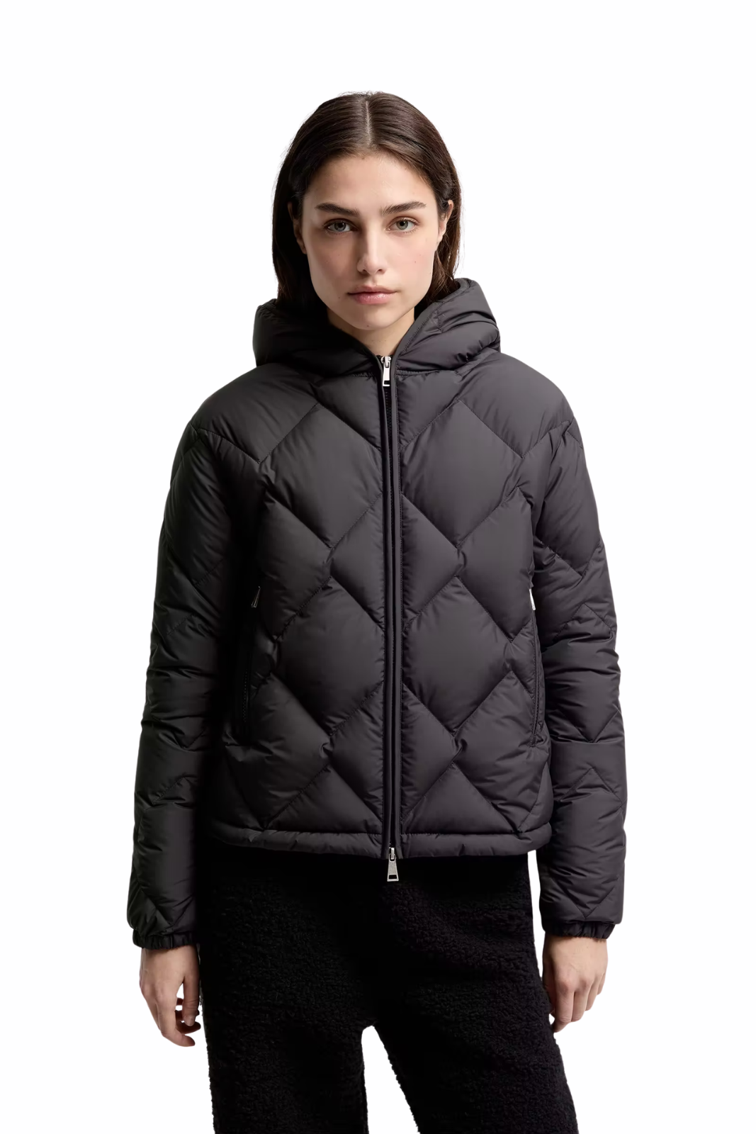 Moncler Arvouinne Short Down Jacket with Triangle Quilting Hood Black