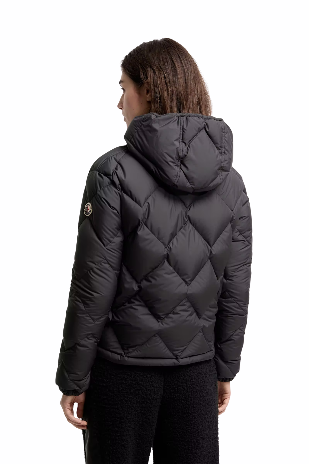 Moncler Arvouinne Short Down Jacket with Triangle Quilting Hood Black