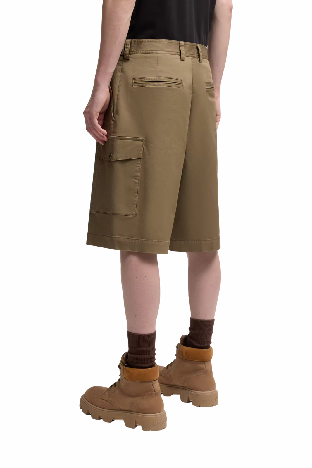 Moncler Cotton Gabardine Cargo Shorts Olive Green
