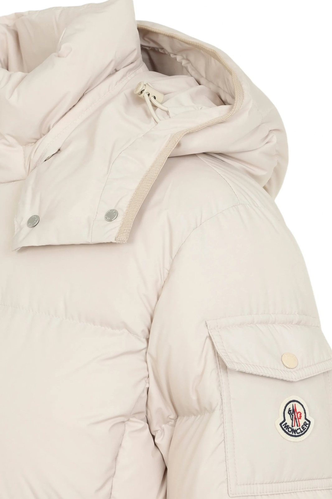 Moncler Fourmines hooded women short down jacket Light Beige
