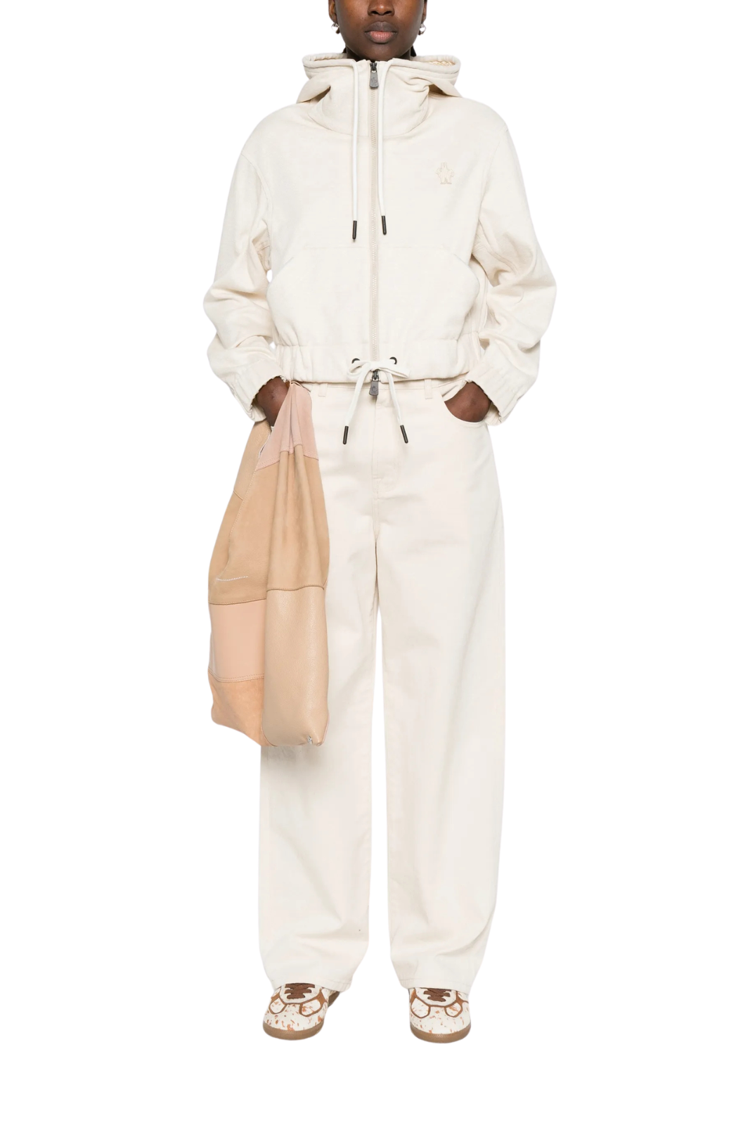Moncler Grenoble zip-up Women light Beige hoodie