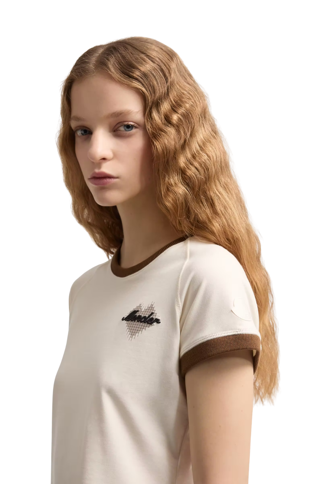 Moncler Heart Logo Cotton T-Shirt White Brown