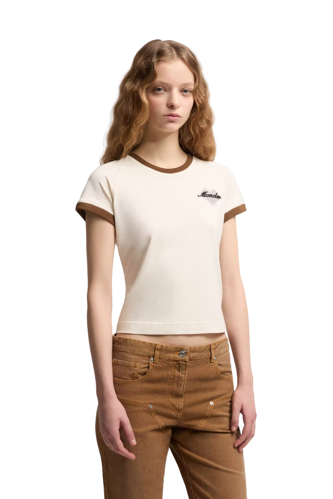 Moncler Heart Logo Cotton T-Shirt White Brown