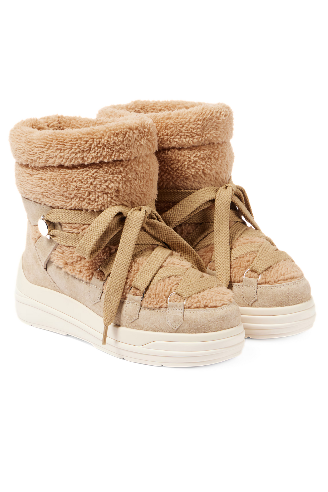 Moncler Insolux suede and faux fur snow boots beige