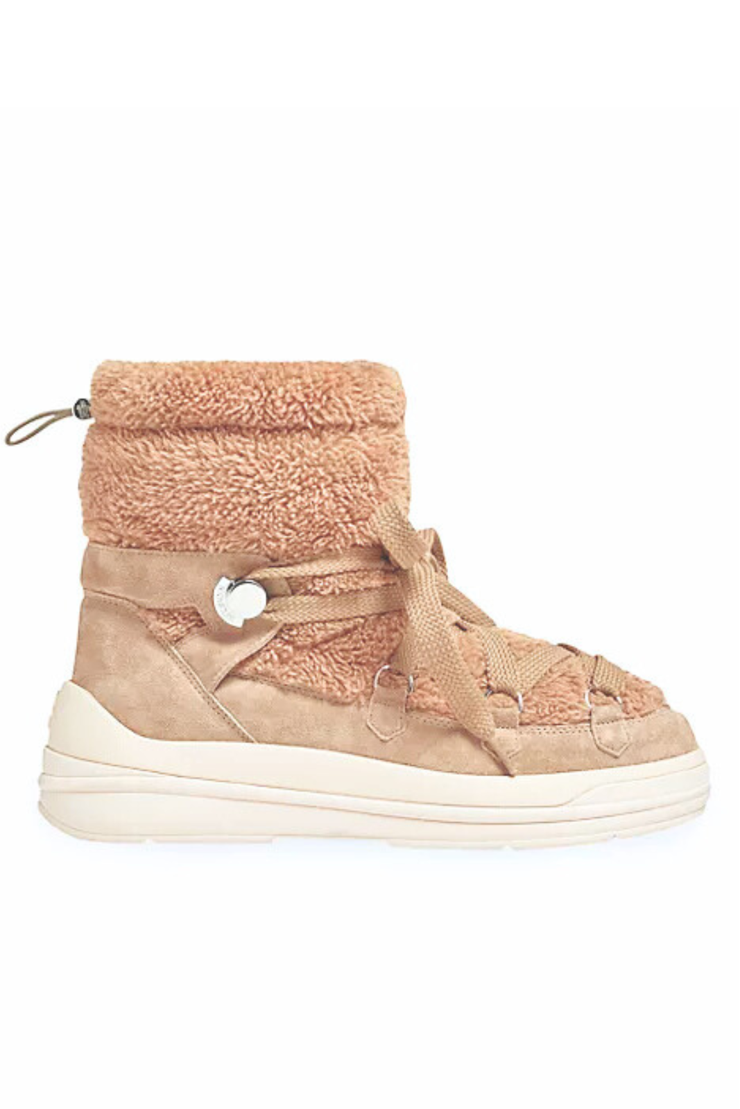 Moncler Insolux suede and faux fur snow boots beige