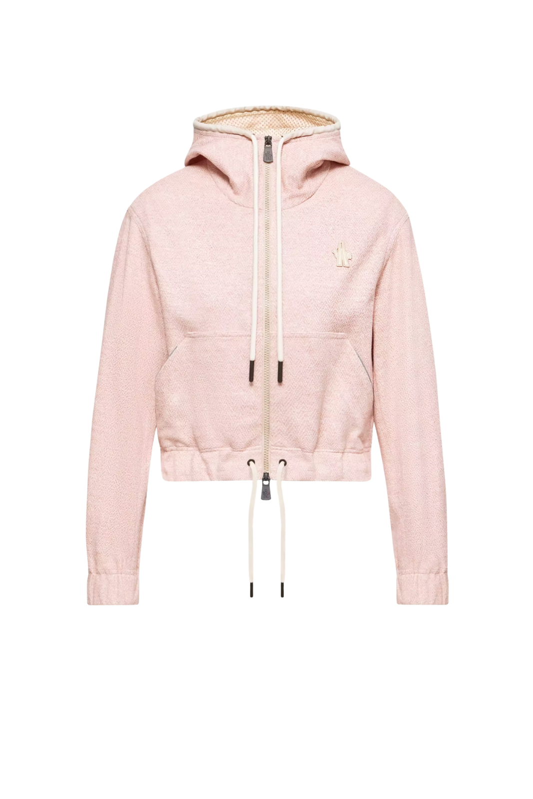 Moncler Linen & Cotton Blend Zip-Up Pink Hoodie
