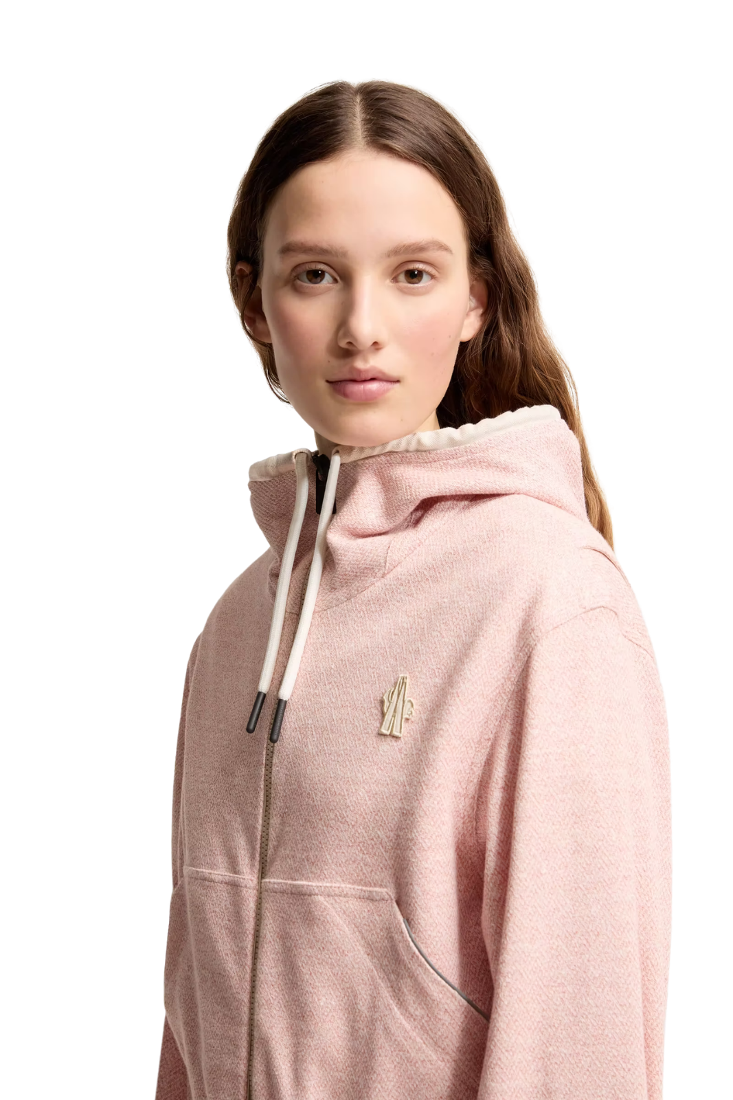 Moncler Linen & Cotton Blend Zip-Up Pink Hoodie