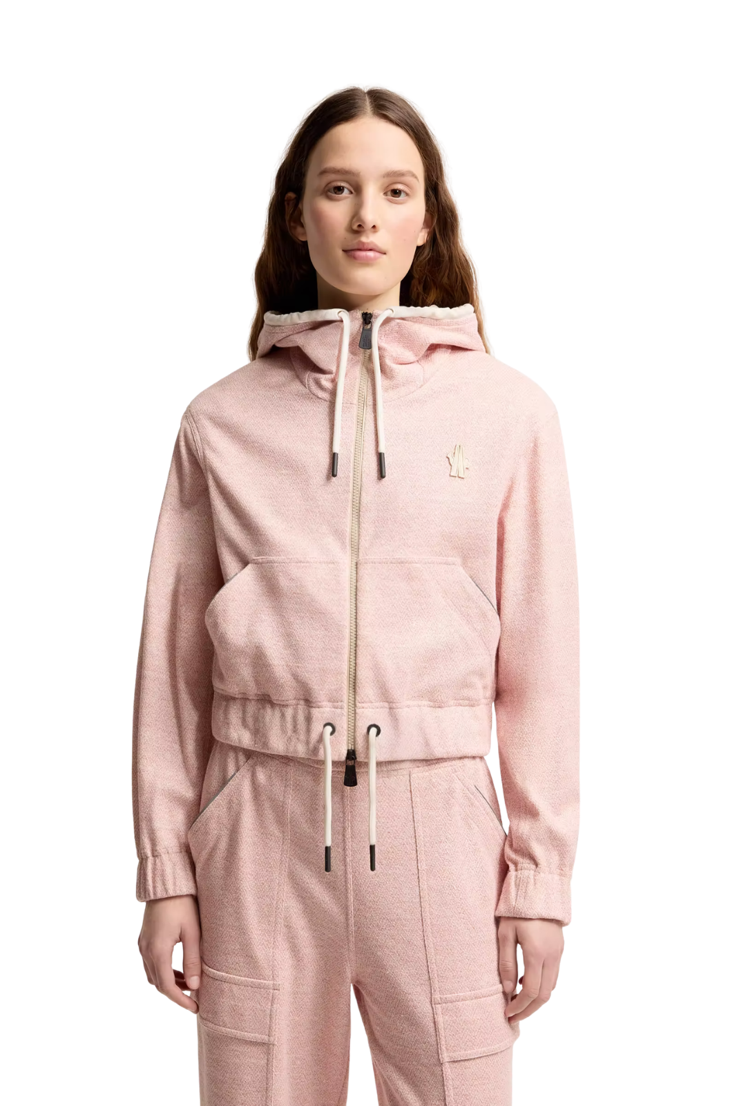 Moncler Linen & Cotton Blend Zip-Up Pink Hoodie